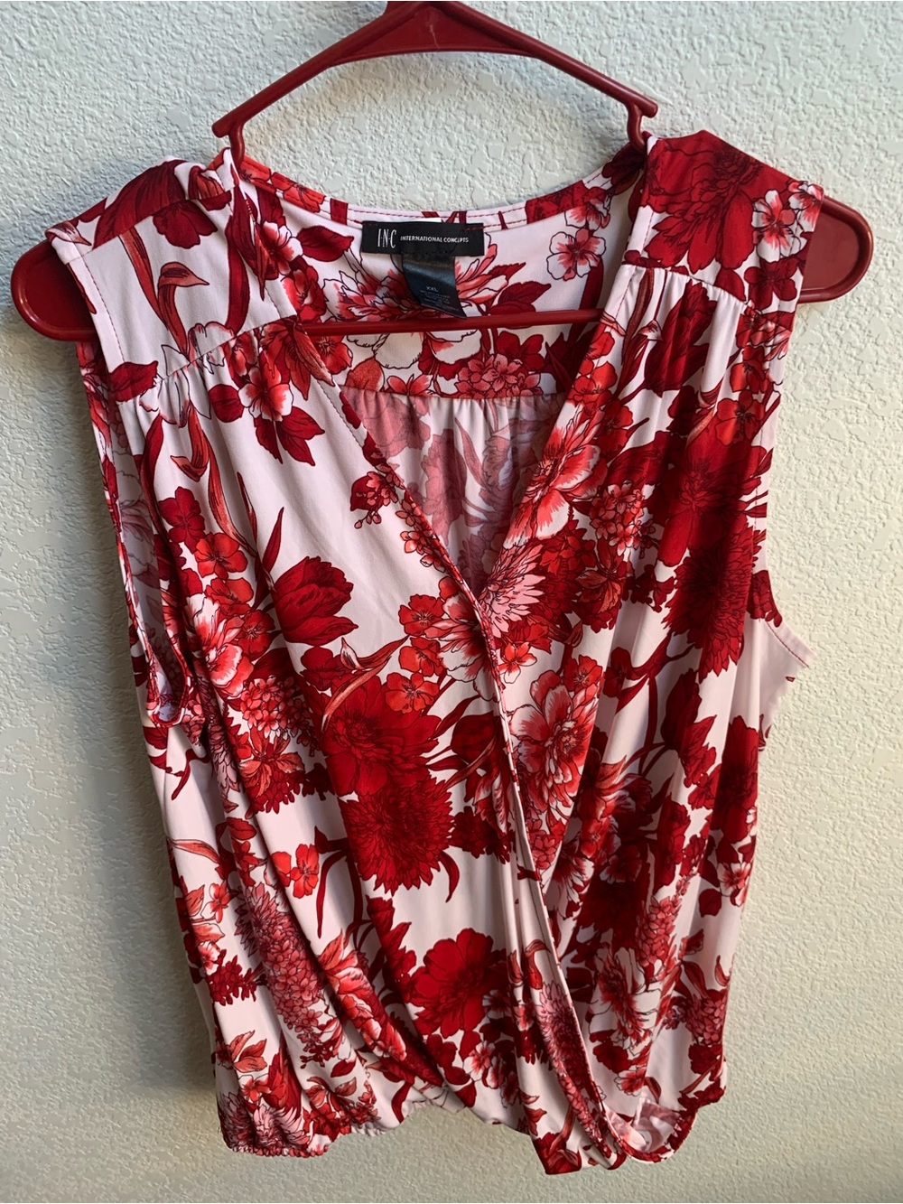 INC International Concepts Red Floral Sleeveless Surplice Camisole